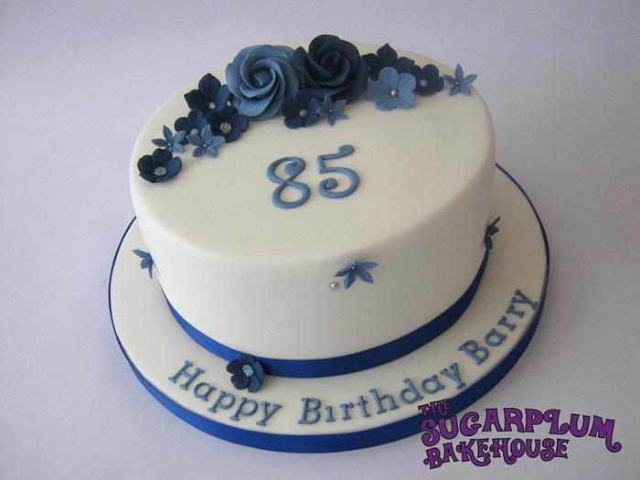 Blue & White 85th Birthday Cake