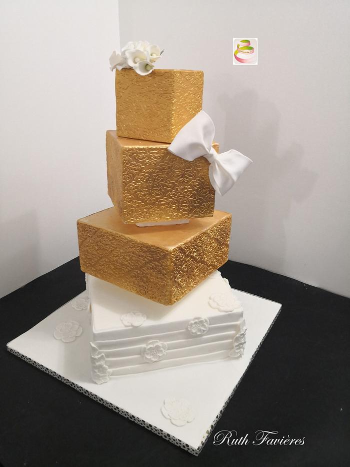 Gold and White Wedding cake