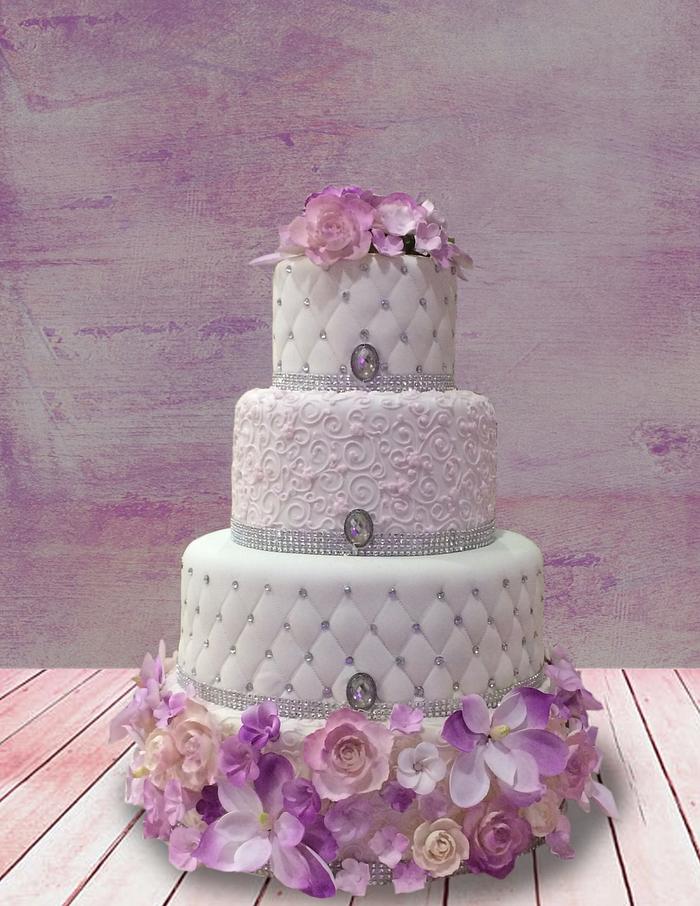 Lavender and white wedding cake 