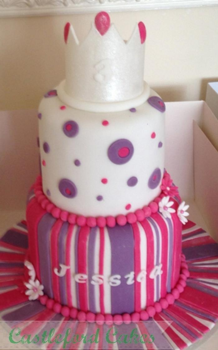 Pink stripy princess crown cake