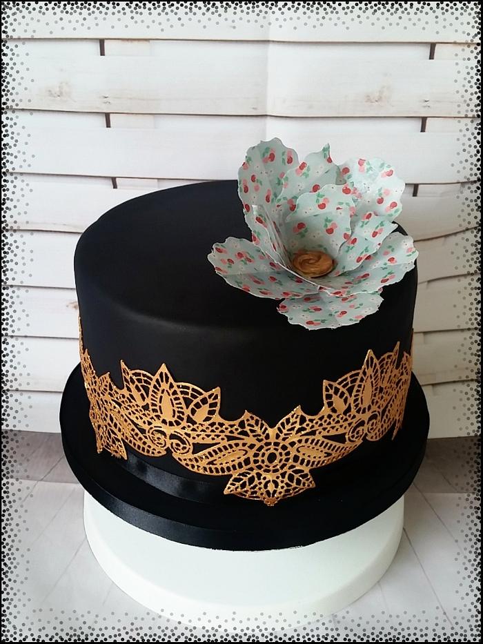 Vintage Black and Gold Lace Cake