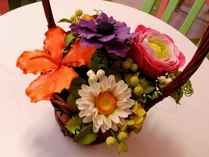 Basket with sugar flowers