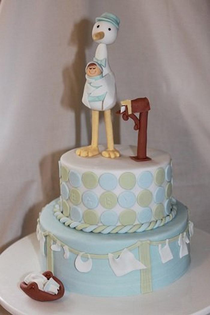 Stork delivery baby shower cake