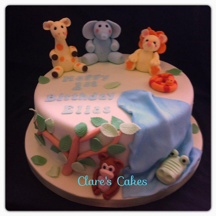 Jungle themed 1st birthday cake