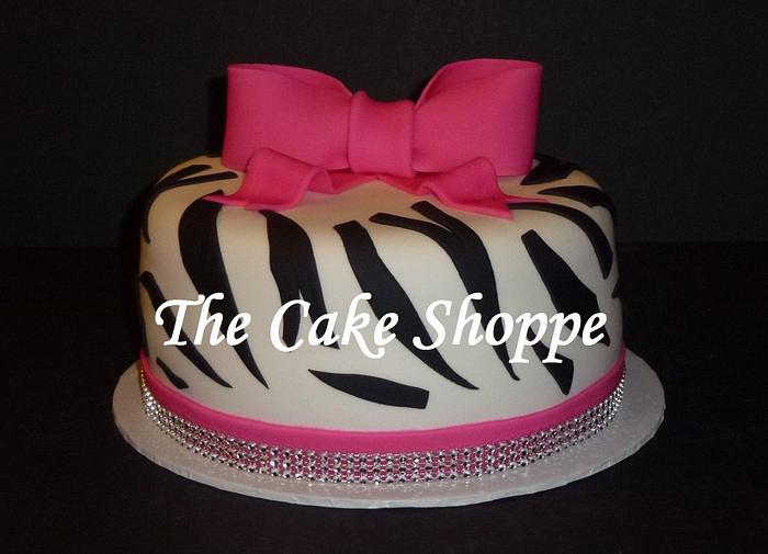 zebra print cake w/glam ribbon