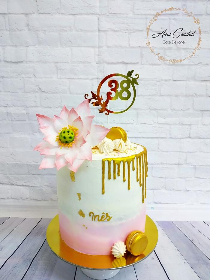 Lotus Flower Gold Drip Cake