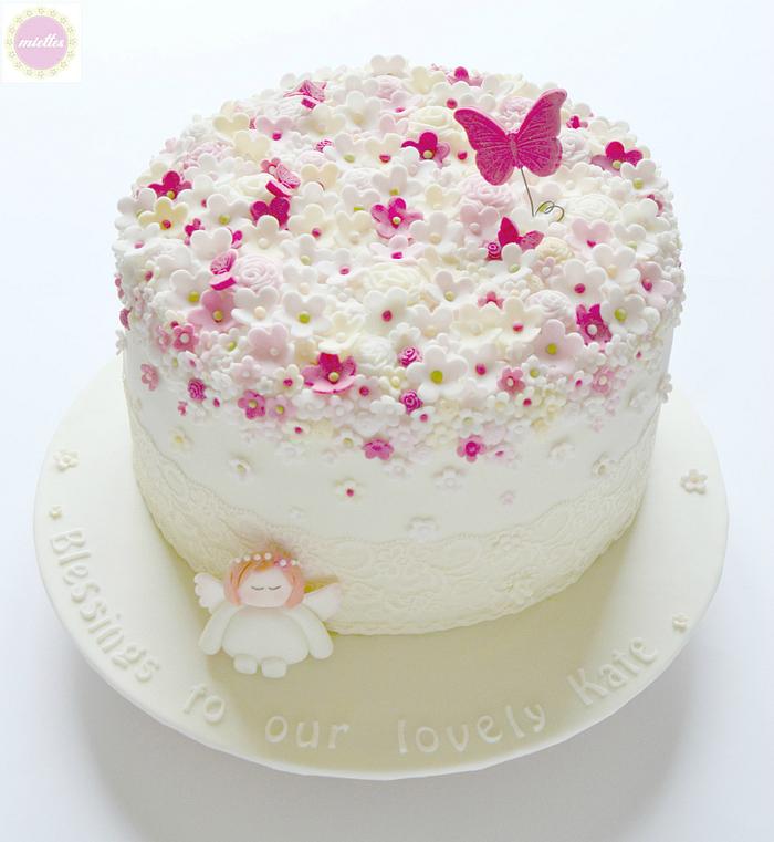 Blossoms & Angel Christening Cake