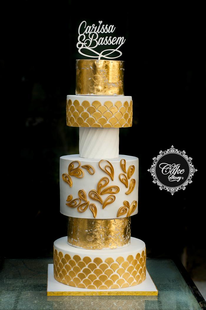 Gold & White Wedding Cake