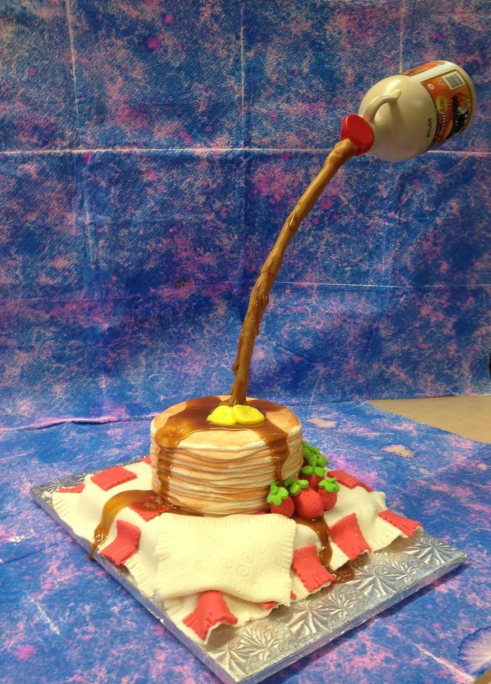 Stack of pancakes illusion cake. 
