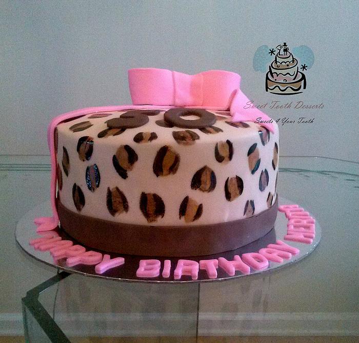 Pink and Leopard 50th Birthday Cake