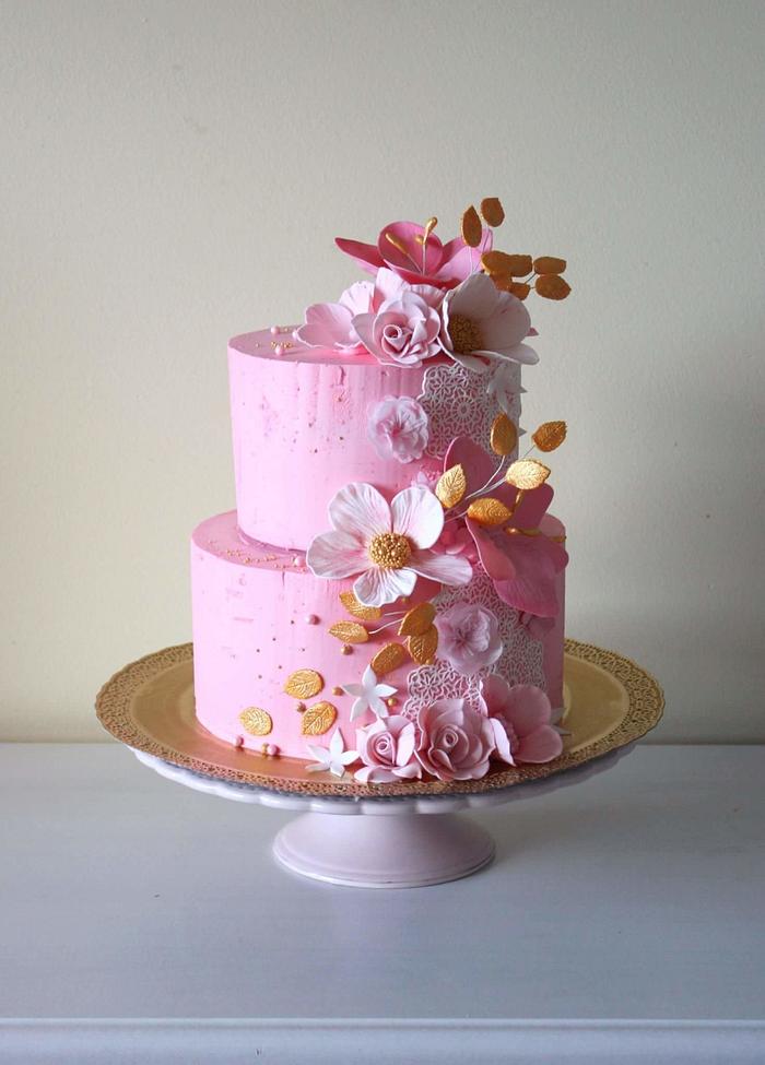Pink and gold girl bday cake