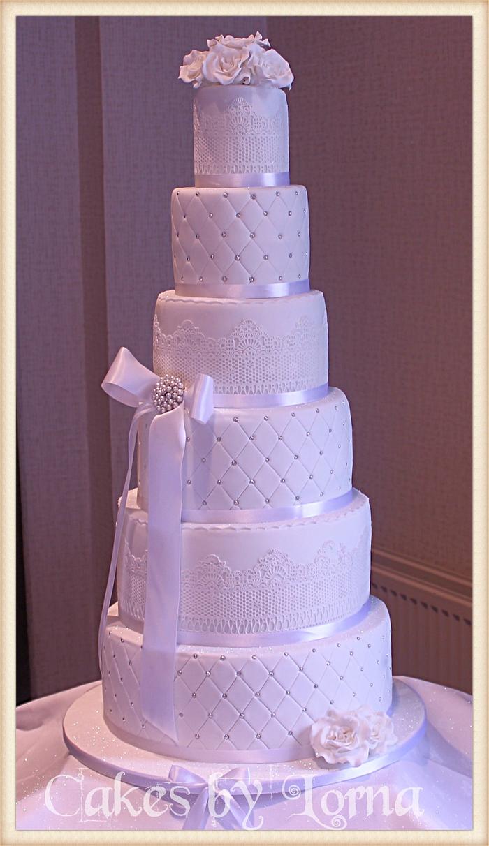 Six Tier White Wedding Cake