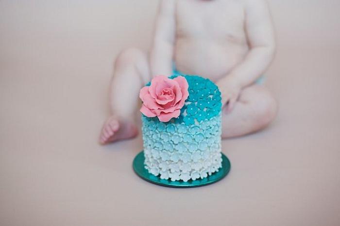 Ombre smash cake with pink sugar rose