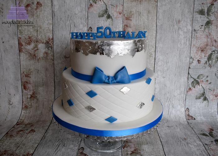 Elegant, blue and silver cake