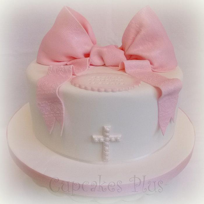 Pink Bow Christening Cake