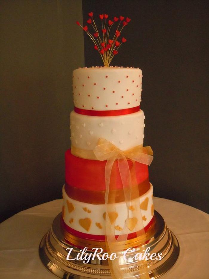 Red & gold wedding cake
