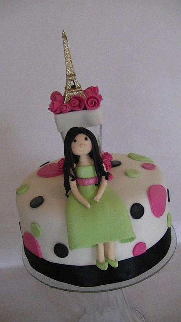 Paris themed birthday cake and cupcakes