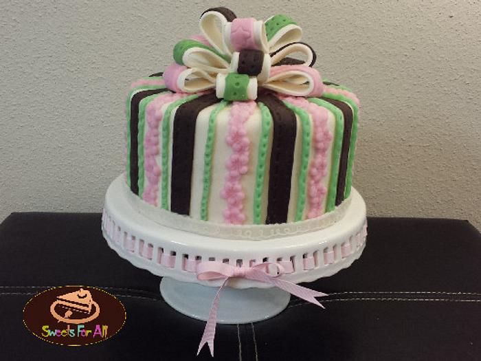 Pink & Brown Baby Girl  Cake