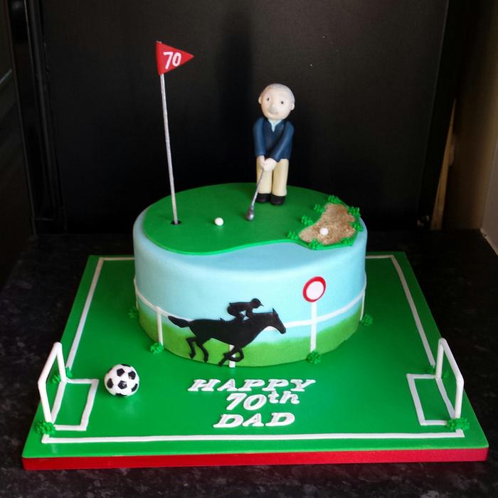 Golf , horse racing, football cake x