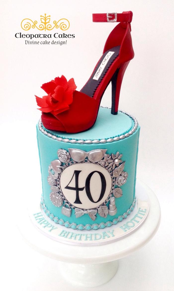Tiffany charm inspired cake with gumpaste shoe