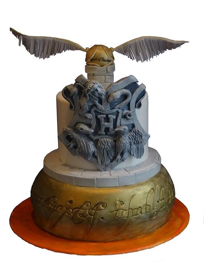 Harry Potter and Lord of the Rings themed cake