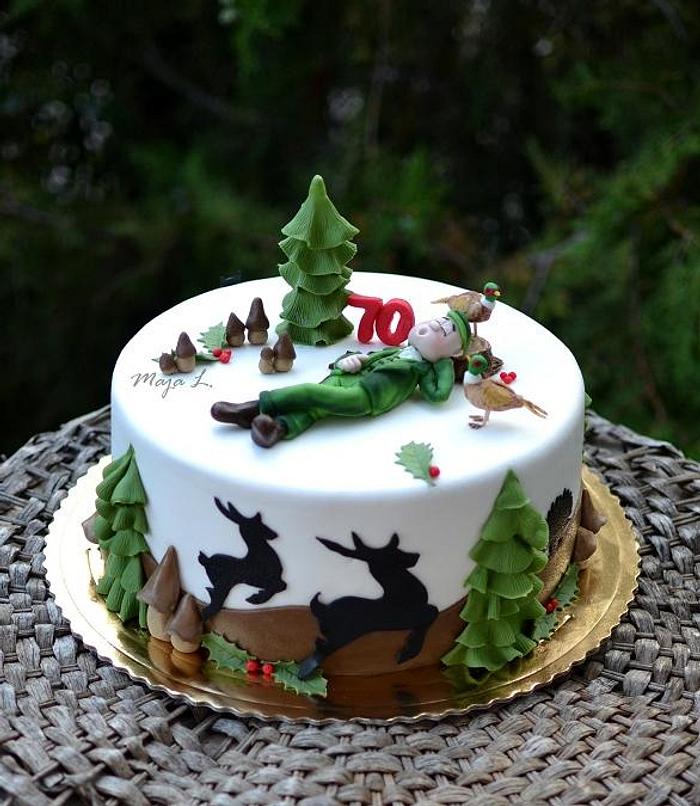 Cake for a hunter with pheasants