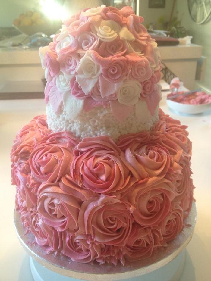 21st Pink Fondant and Buttercream Rose Cake 