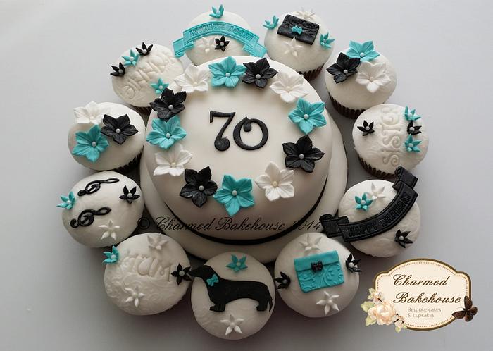 70th birthday cake & matching cupcakes