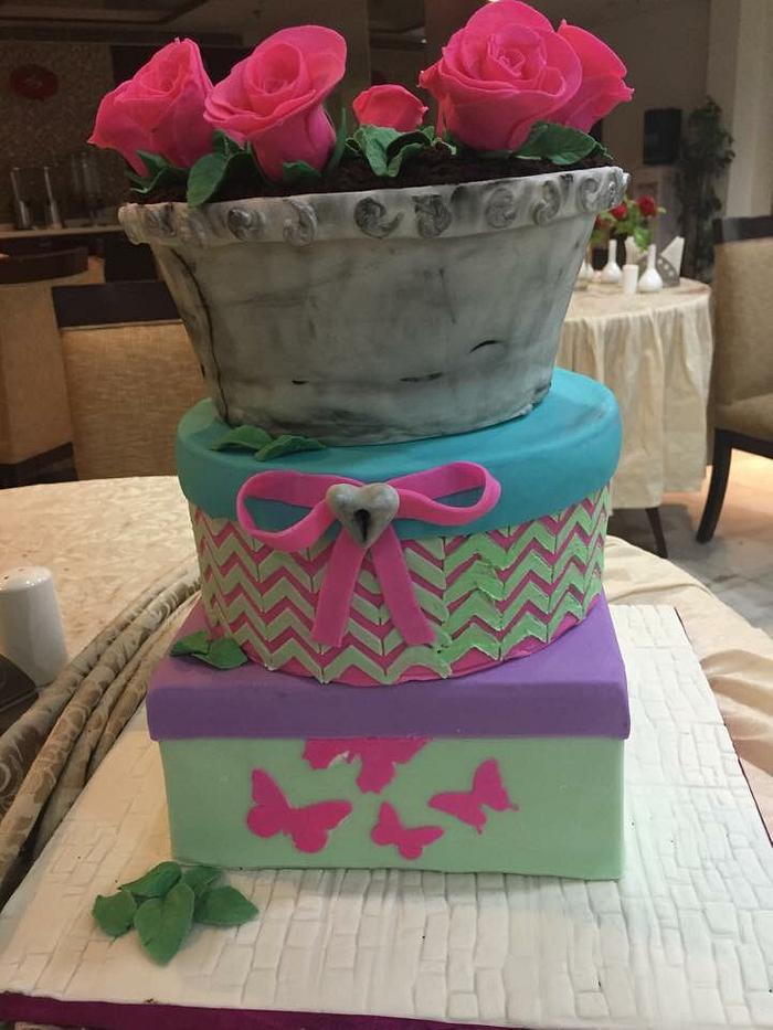 Flowerpot gift box cake 