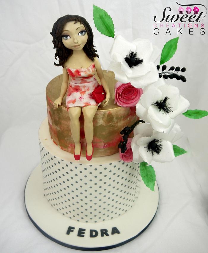 Chic and Modern cake : polka dots and anemones flowers