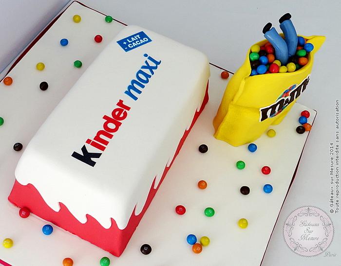 Kinder Maxi and M&M's cake