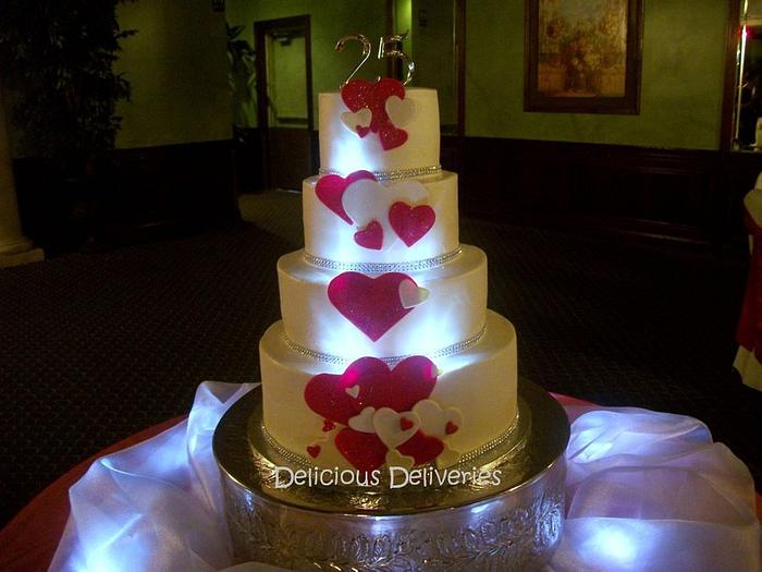 Illuminated Cascading Hearts Cake