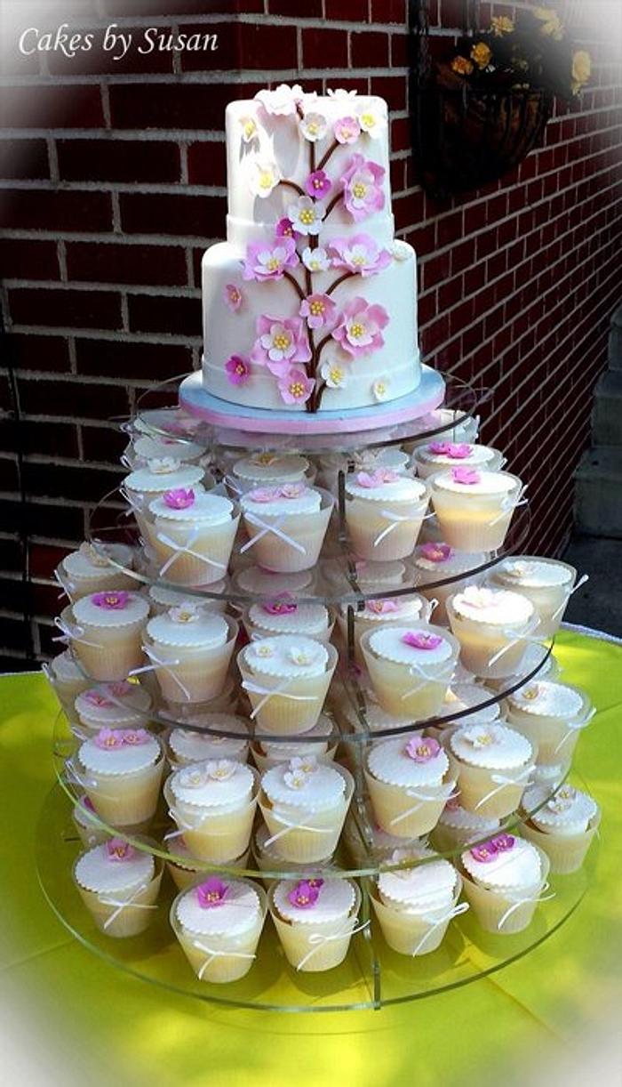 Pink flower wedding cupcakes