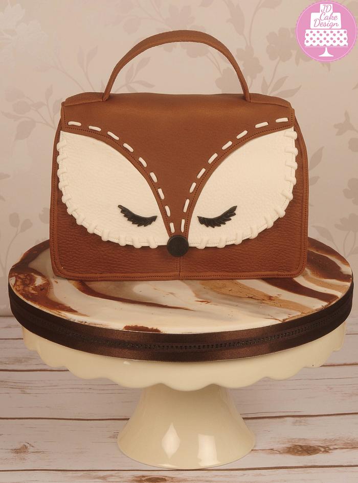 Brown leather look owl handbag cake