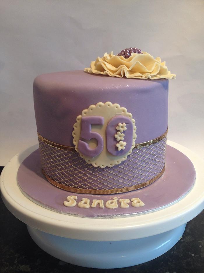 Purple and Gold Ruffle Flower Cake