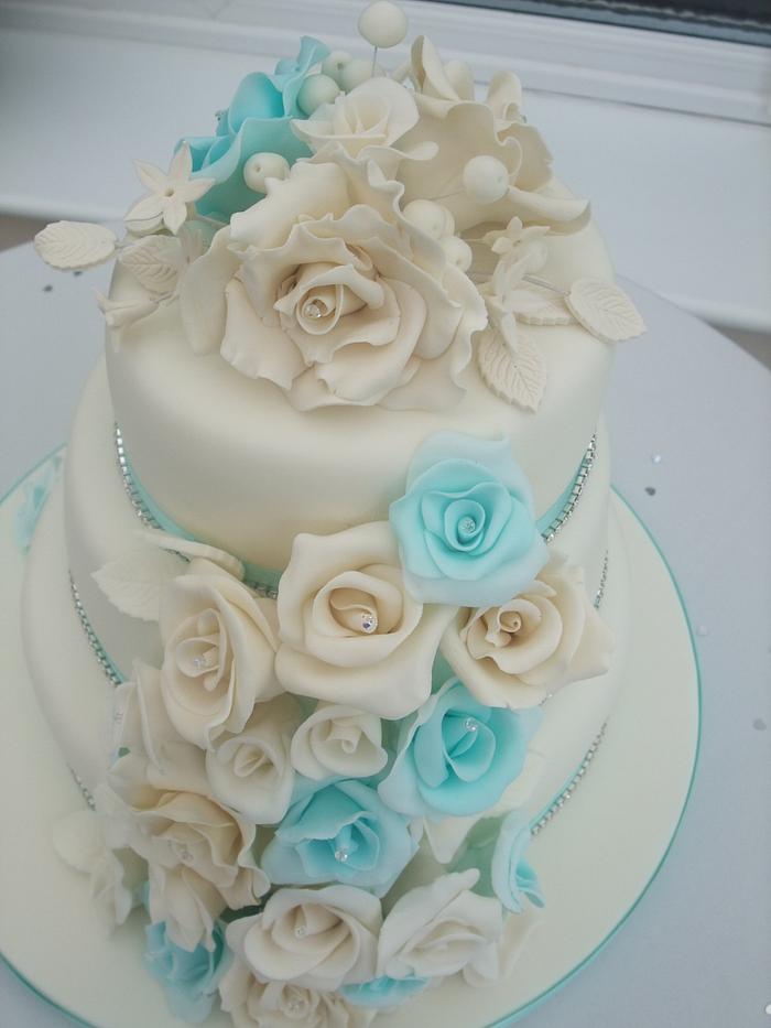 Rose Cascade Wedding Cake 