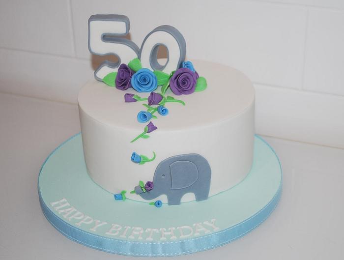 Elephant and Roses for a 50th Birthday.