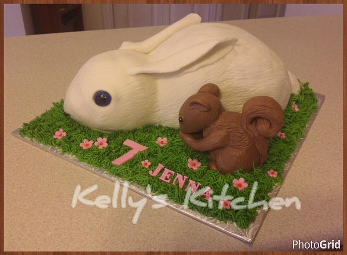 Bunny & squirrel birthday cake
