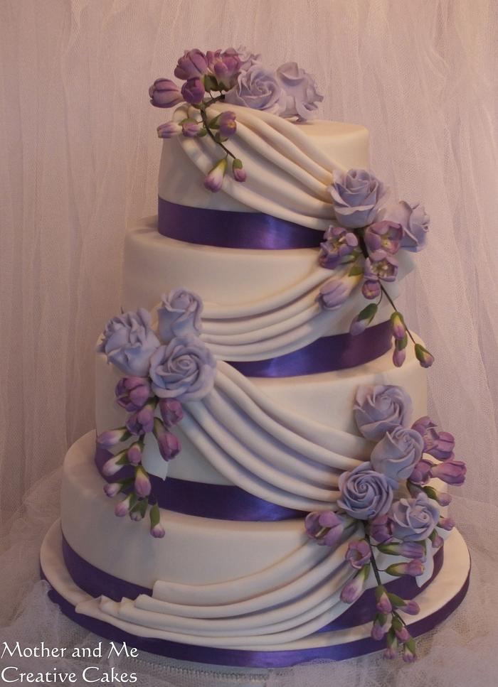 Freesia and Rose Swag Wedding cake