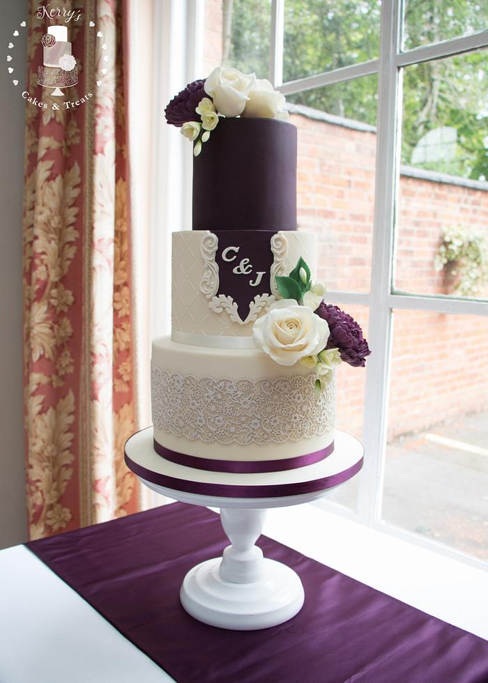 Mulberry & cream wedding cake