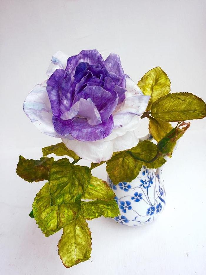 Wafer Paper Rose and leaves 