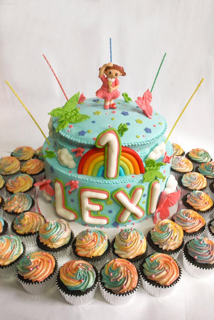Rainbows and Butterflies Cake and Cupcakes