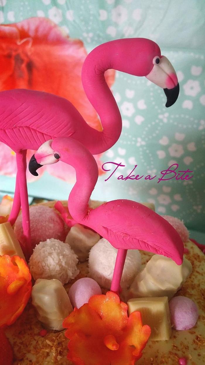 Flamingo drip cake