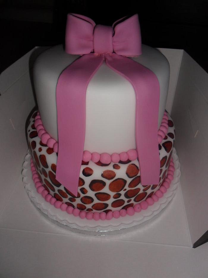 large 2 tier leopard spots birthday cake