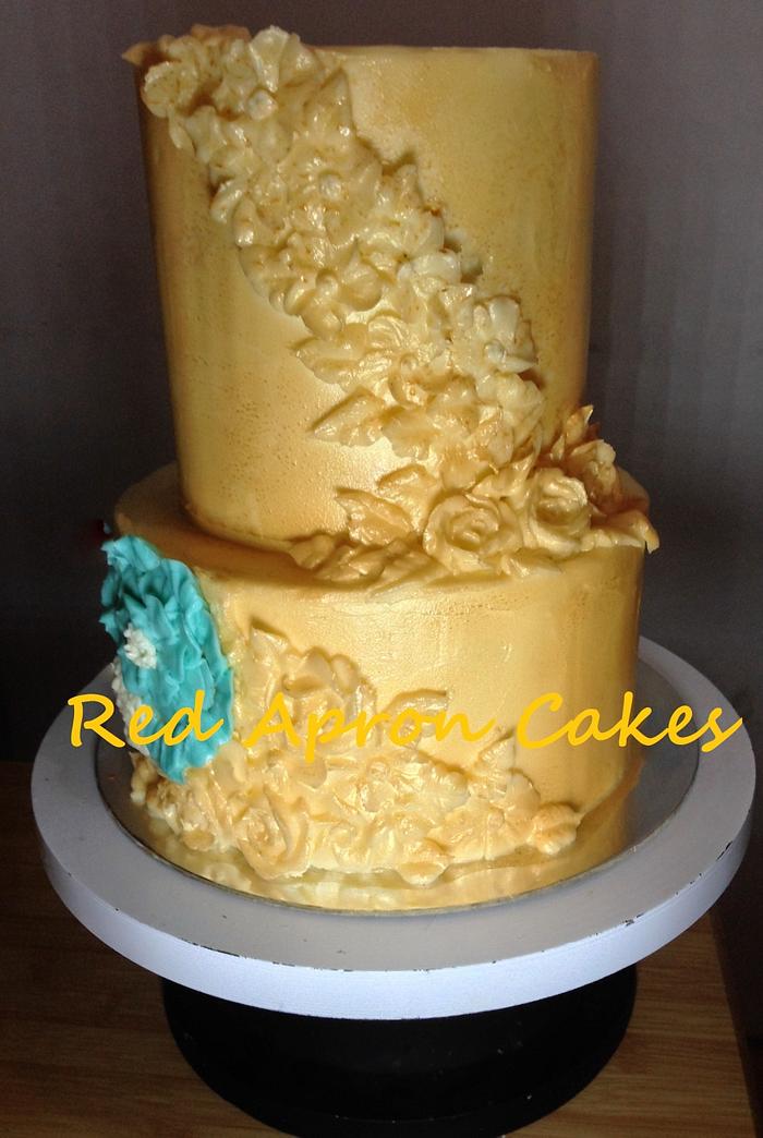 Bas Relief Buttercream Cake in Aztec Gold