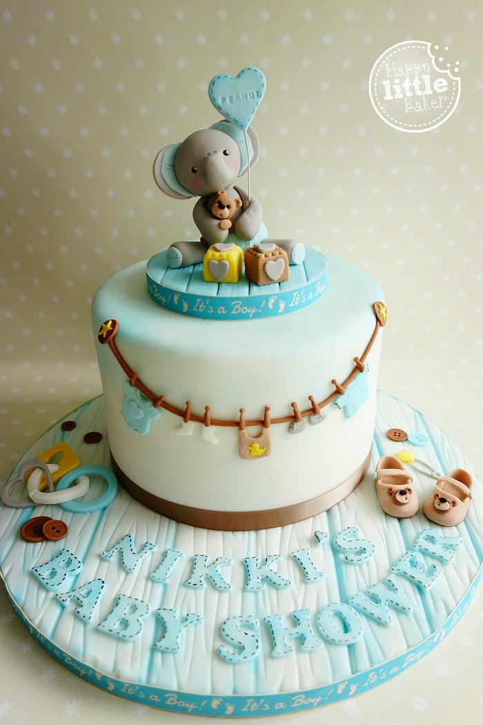 Elephant themed baby shower cake