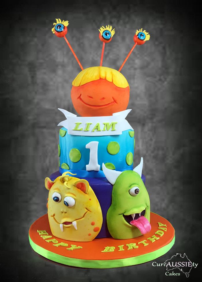 1st Birthday Monster theme cake