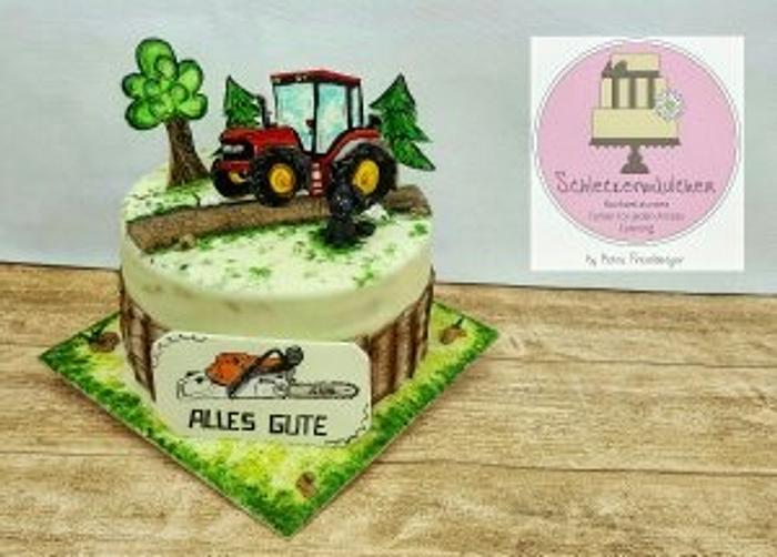 Tractor cake hand painted 