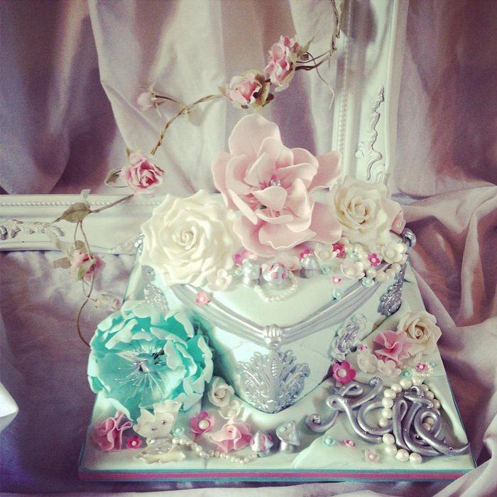 Aqua, pink and silver birthday cake 