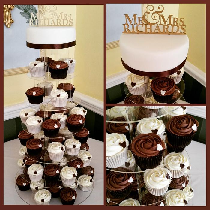 Brown and Cream Wedding Cupcake Tower
